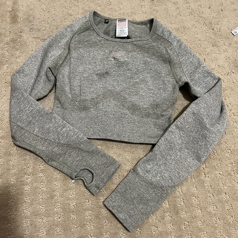 Gymshark Flex Sports Long Sleeve Crop Top - Khaki Marl/Taupe
